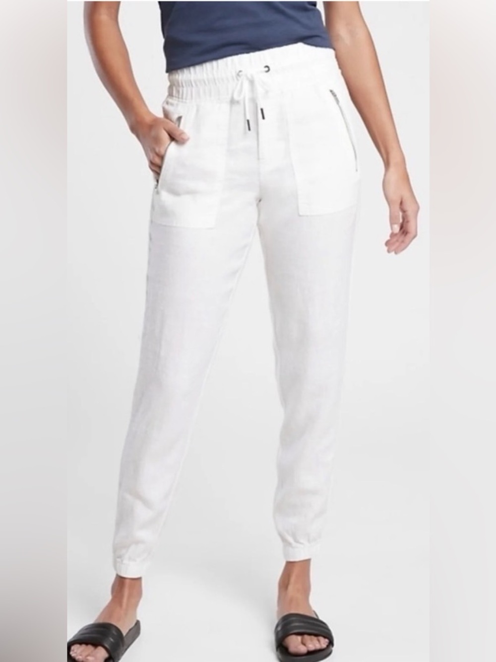 Athleta CABO White Elastic-Waist Drawstring Joggers